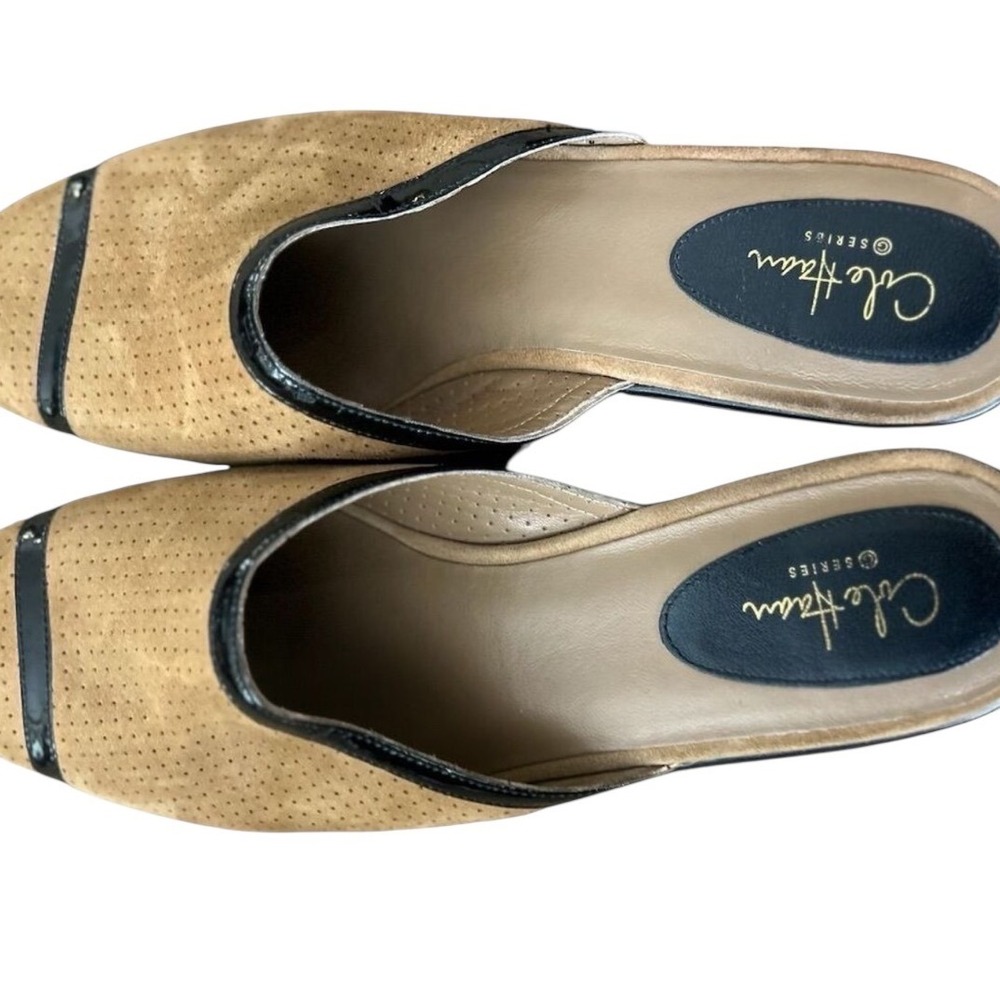 Cole Haan Women Tan Suede Perforated Slip‎ On Mules Shoes 8